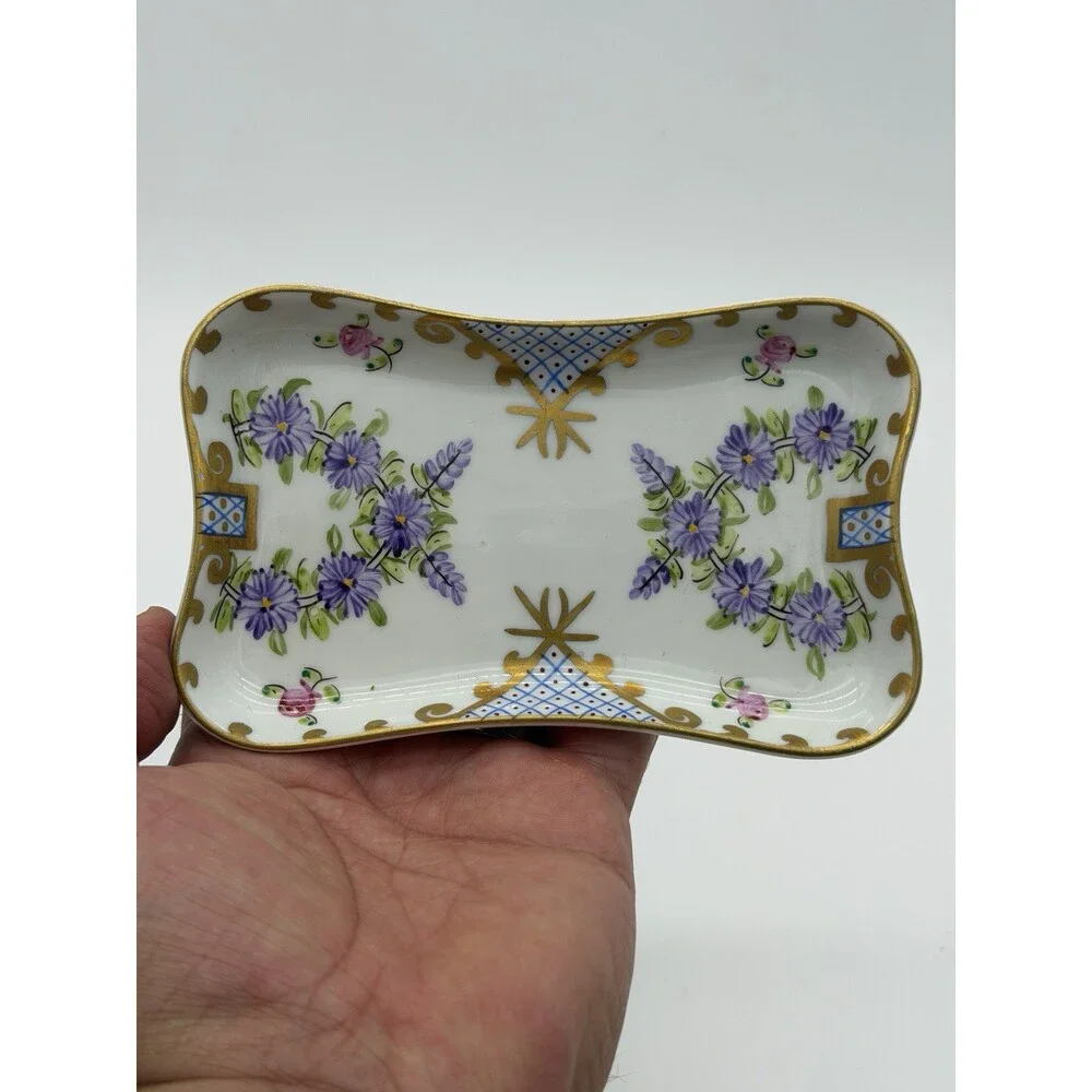 Limoges France Porcelain Hand Painted Floral Pattern Tray/dish 5”x3”